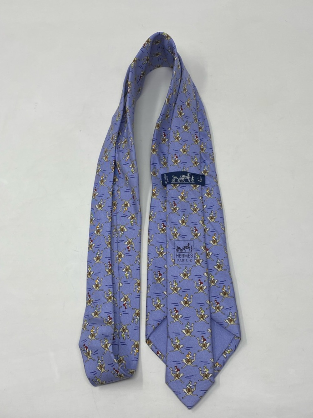 Hermes Mens Silk Tie Ostrich Rider Blue 7987 EA - Picture 10 of 11